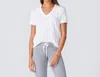Monrow Textured Tri-blend Relaxed V Neck Tee In White