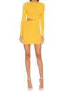 Monrow Rib Long Sleeve Shirred Dress In Sun In Yellow