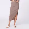 Monrow Rib Midi Skirt In Cocoa In Brown