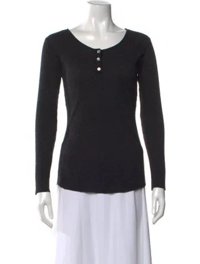 Pre-owned Monrow Scoop Neck Long Sleeve Top In Black