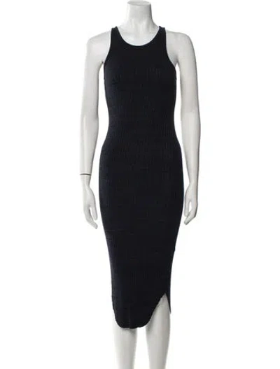 Pre-owned Monrow Scoop Neck Midi Length Dress In Blue