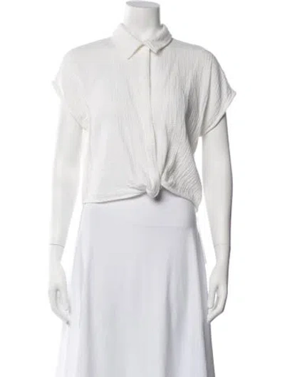 Pre-owned Monrow Short Sleeve Button-up Top In White