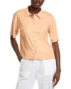 Monrow Short Sleeve Linen Vacation Shirt In Orange