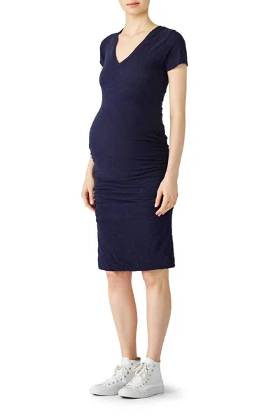 Monrow Short Sleeve Maternity Dress In Navy In Blue