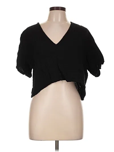Pre-owned Monrow Short Sleeve Top Black Plunge Neckline Tops