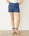 Monrow Soft Denim Cargo Short In Medium Wash
