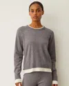 Monrow Soft Knit Crew Neck Contrast Sweater In Vintage Black/ivory
