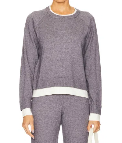 Monrow Soft Knit Crew Neck Sweater In Vintage Black/ivory