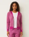 Monrow Soft Knit Two Tone Zip Up Hoody In Fuchsia