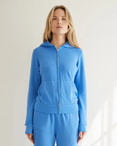 Monrow Softfleece Zip Up Hoody In Blue Sailing