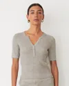 Monrow Softknit Rib Waffle Henley In Heather Grey