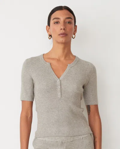 Monrow Softknit Rib Waffle Henley In Heather Grey