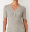 Monrow Softknit Rib Waffle Henley In Grey