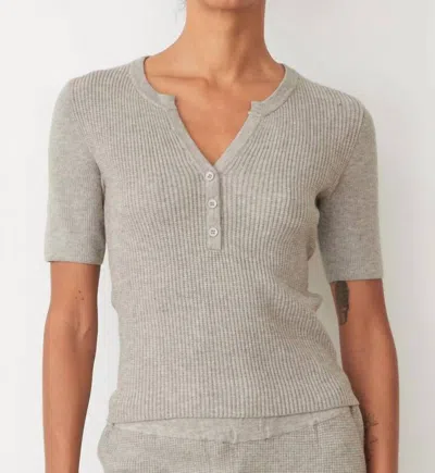 Monrow Softknit Rib Waffle Henley In Heather Grey