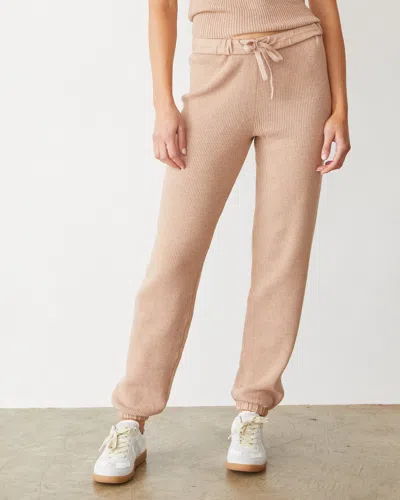 Monrow Softknit Rib Waffle Oversized Sweat In Taupe