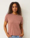 Monrow Stripe Basic Crew Neck Tee In Rust Stripe
