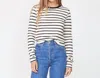 MONROW STRIPE CROPPED LONG SLEEVE IN NATURAL/ BLACK