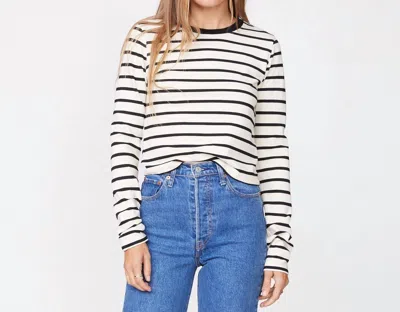 Monrow Stripe Cropped Long Sleeve In Natural/ Black In Beige