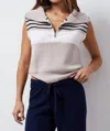 Monrow Stripe Half Zip Vest In Beige In Beige