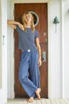 Monrow Stripe Poplin Boxer Pants In Navy Stripe