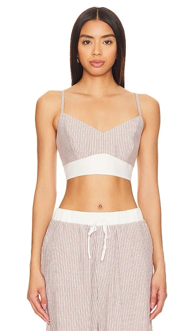 Monrow Stripe Poplin Bralette Top In Pecan Stripe