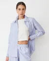 Monrow Stripe Poplin Oversized Shirt In Blue Maroon Stripe