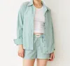 Monrow Stripe Poplin Oversized Shirt In Green And White In Multi