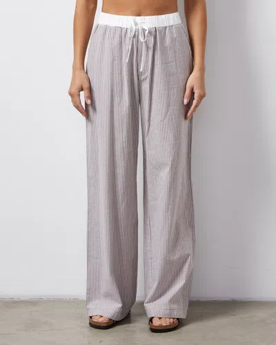 Monrow Stripe Poplin Pant In Pecan Stripe