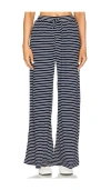 Monrow Stripe Wide Leg Pant In Navy Stripe