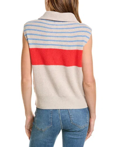 Monrow Wool Cashmere Stripe Half Zip Vest In Brown