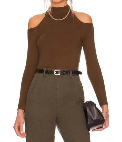 Monrow Supersoft Cold Shoulder Top In Moss In Brown