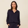 Monrow Supersoft Fleece Polo Sweatshirt In Neptune
