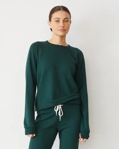 Monrow Supersoft Fleece Vintage Raglan In Evergreen
