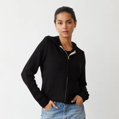 Monrow Supersoft Fleece Zip Up Hoody In Black