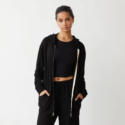 Monrow Supersoft Long Zip Up Hoody In Black