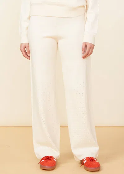 Monrow Supersoft Open Knit Flare Pants In Ivory In White