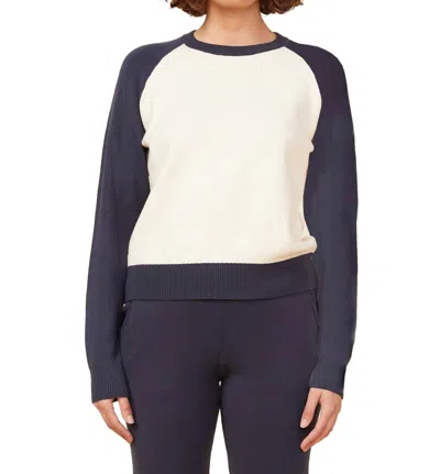 Monrow Supersoft Raglan Sweater In Ivory-blue/black
