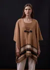 Monrow Supersoft Sweater Knit Reversible Stripe Poncho In Golden Brown