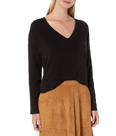 Monrow Supersoft V Neck Sweatshirt With Metallic Stitching In Black