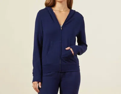 Monrow Supersoft Zip Hoodie In Navy Or Midnight In Blue