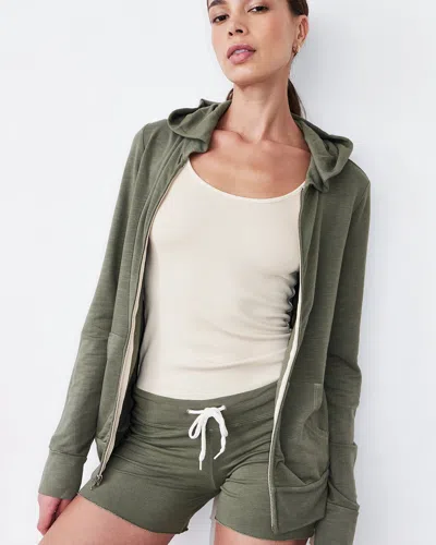 Monrow Supersoft Zip Up Hoody In Army