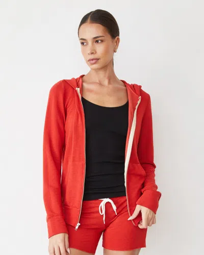 Monrow Supersoft Zip Up Hoody In Flare Red
