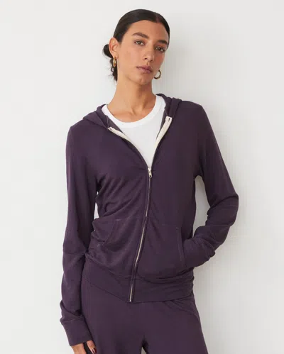 Monrow Supersoft Zip Up Hoody In Midnight Plum
