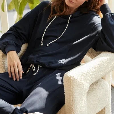 Monrow Supima Fleece Hoody In Dark Navy