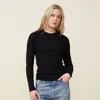 Monrow Supimafine Rib Long Sleeve Crew Top In Black In Black