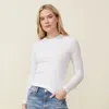 Monrow Supimafine Rib Long Sleeve Crew Sweater In White In White