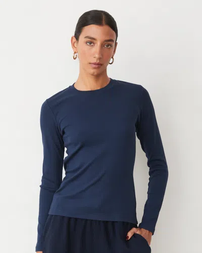 Monrow Supimaluxe Rib Long Sleeve Crew In Blue Black