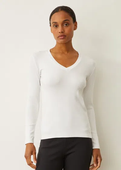 Monrow Supimaluxe Rib Long Sleeve V Neck In White
