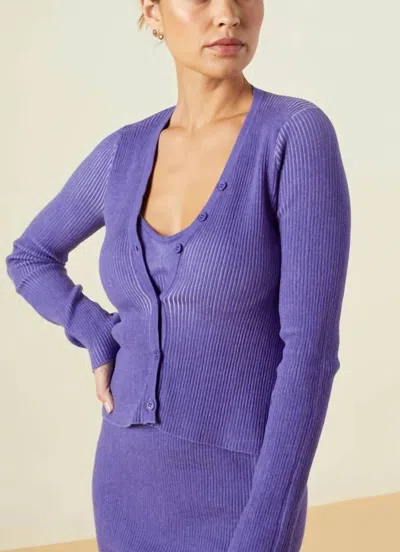 Monrow Sweater Rib Fitted Cardigan In Aster Purple In Multi