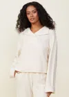 Monrow Teddy Fleece Pullover Collar Hoody In Off White